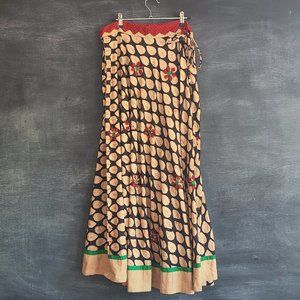 Handmade Printed Midi Circle Skirt with Floral Appliques